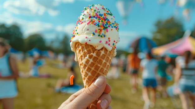 hand-holding-ice-cream-cone-with-sprinkles-outdoor-summer-fair-perfect-summer-events_210545-11393